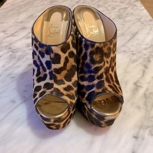 Christian Louboutin leopard wedge mules 39.5